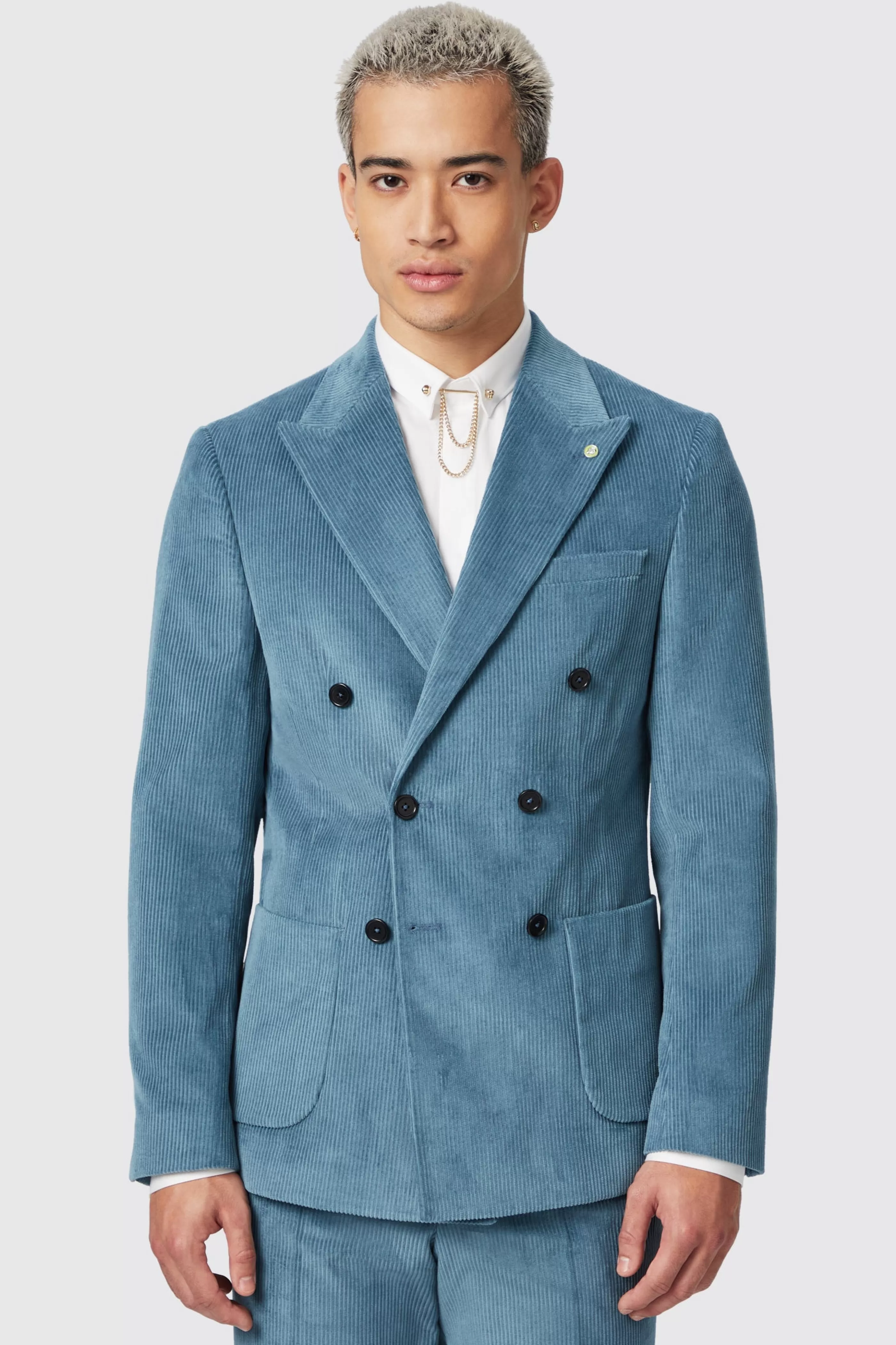 Aston Slim Fit Blue Corduroy Double Breasted Jacket | Twisted Tailor Discount