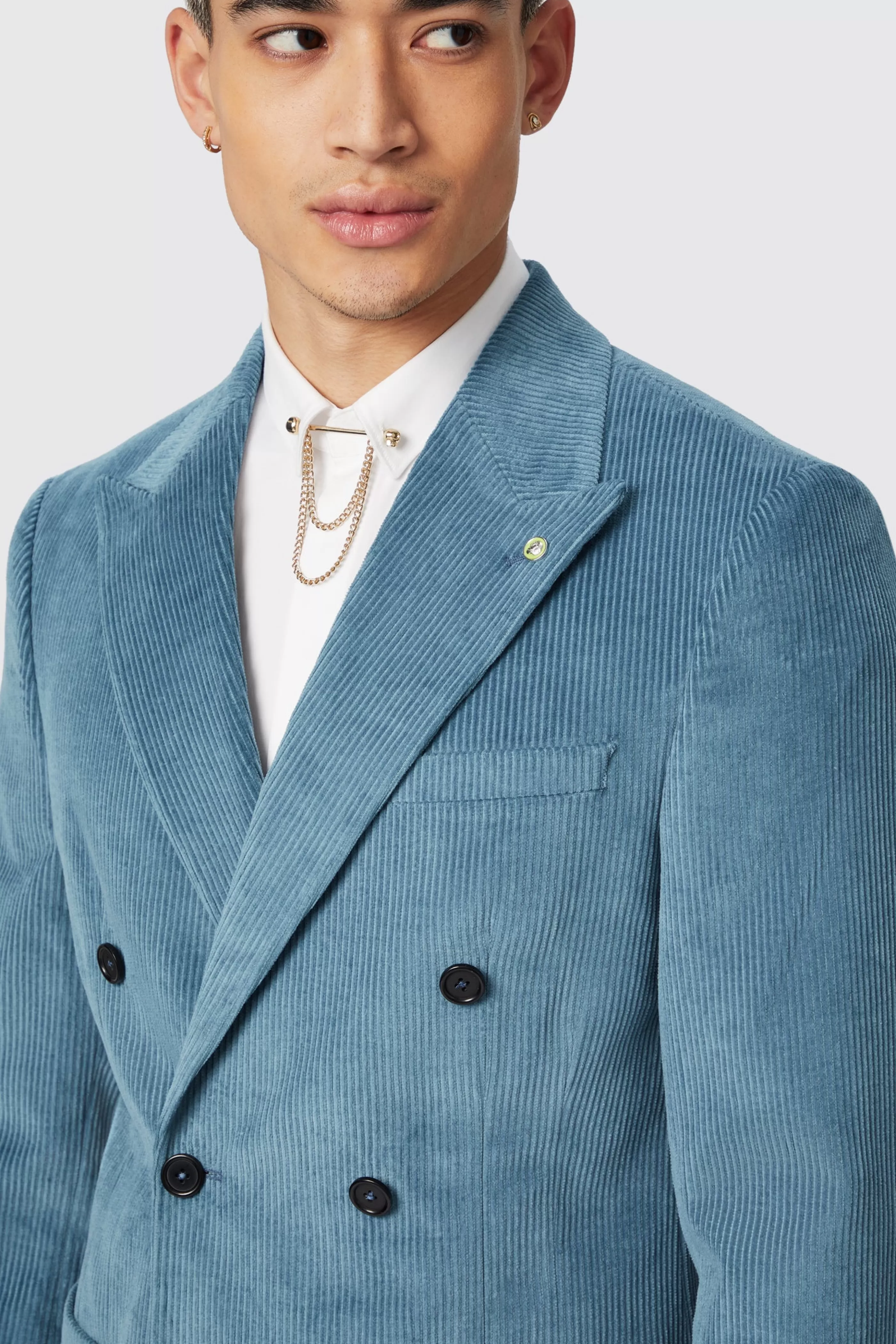 Aston Slim Fit Blue Corduroy Double Breasted Jacket | Twisted Tailor Discount