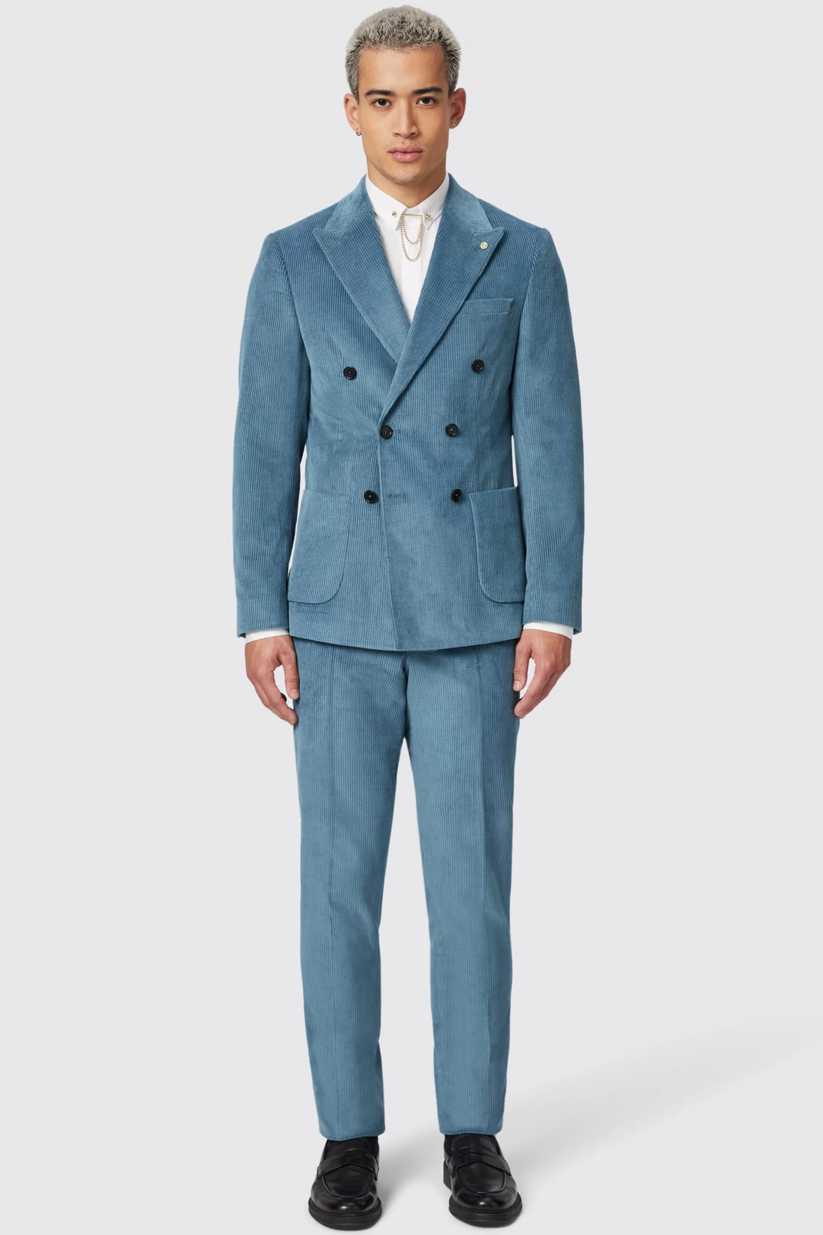 Aston Slim Fit Blue Corduroy Double Breasted Suit | Twisted Tailor Online