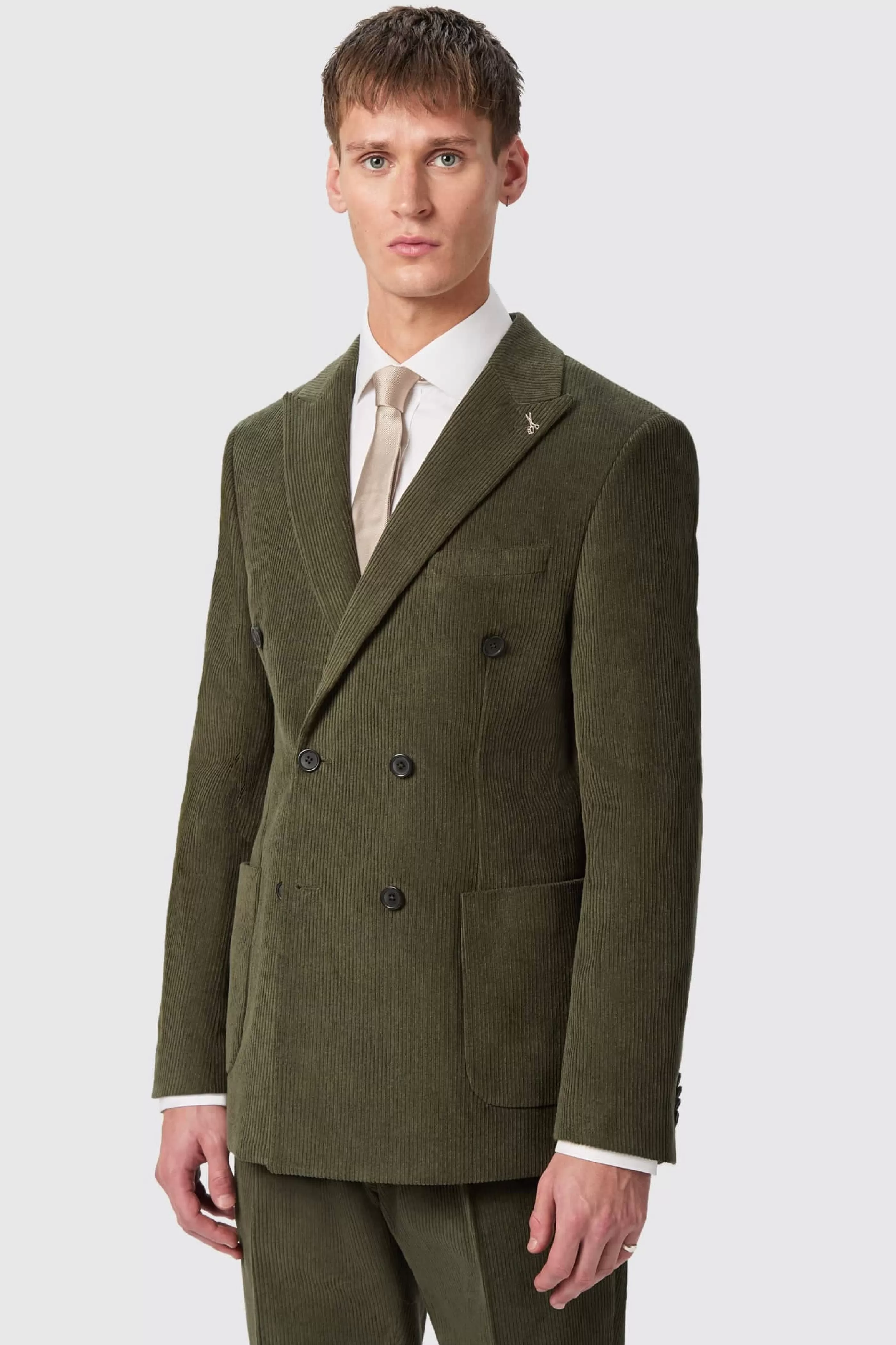 Brisbane Slim Fit Green Corduroy Double Breasted Jacket | Twisted Tailor Online