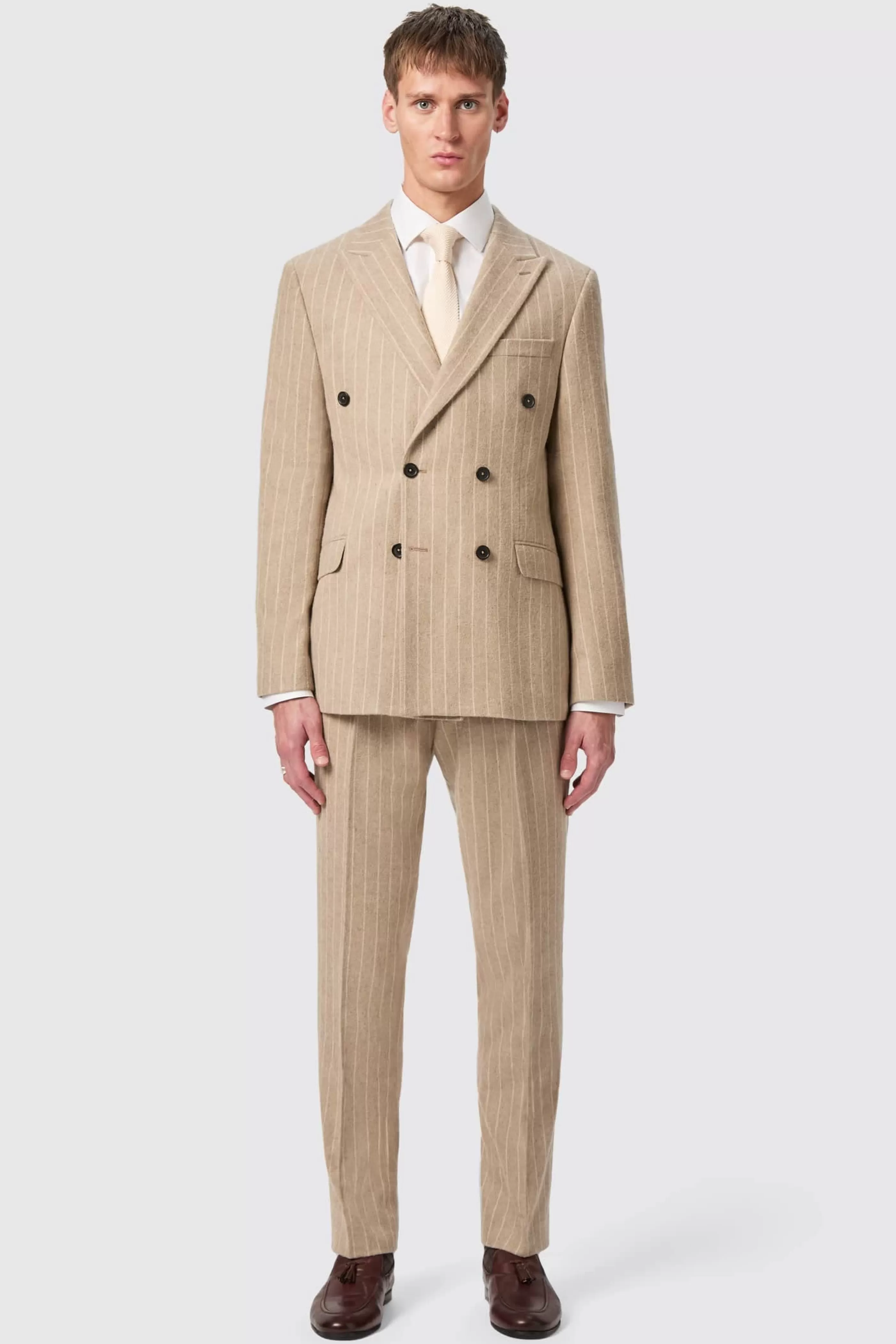 Cornwall Slim Fit Beige Pinstripe Double Breasted Suit | Twisted Tailor Cheap