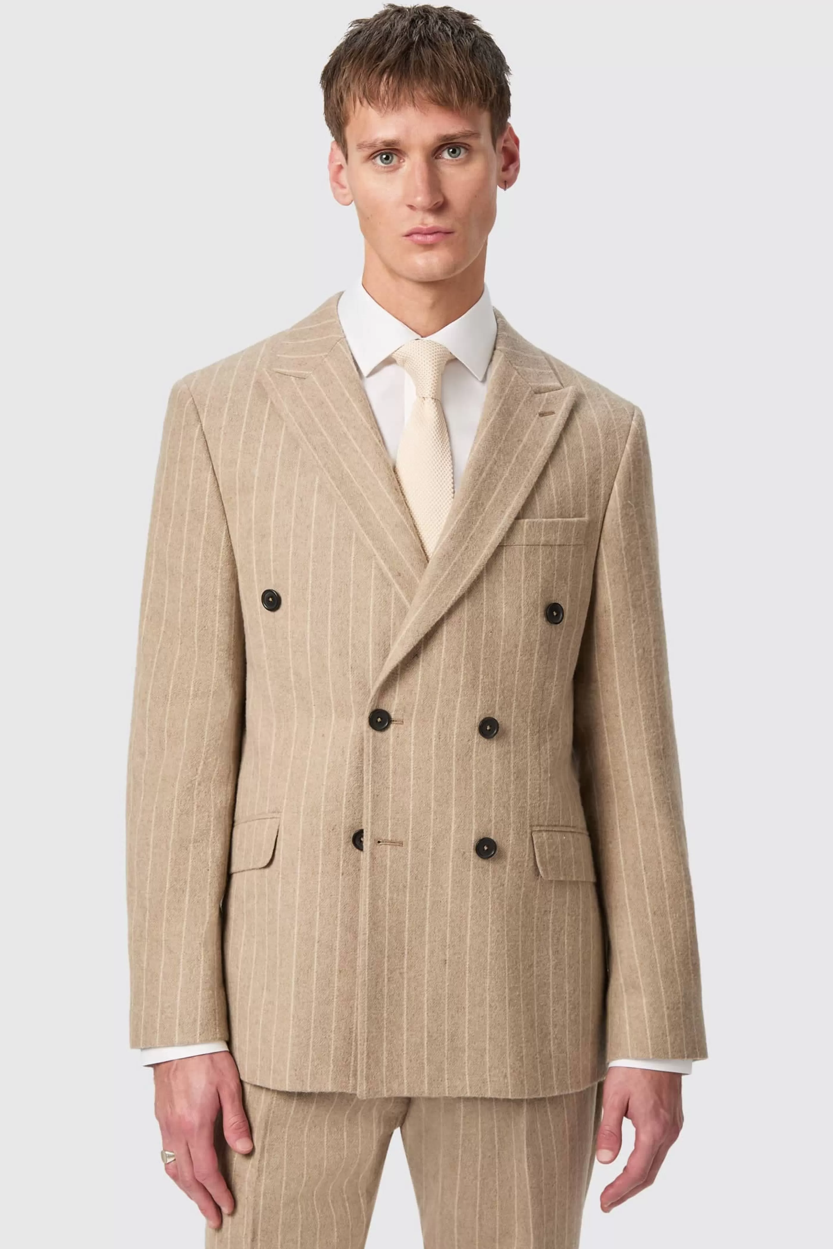 Cornwall Slim Fit Beige Pinstripe Double Breasted Suit | Twisted Tailor Cheap