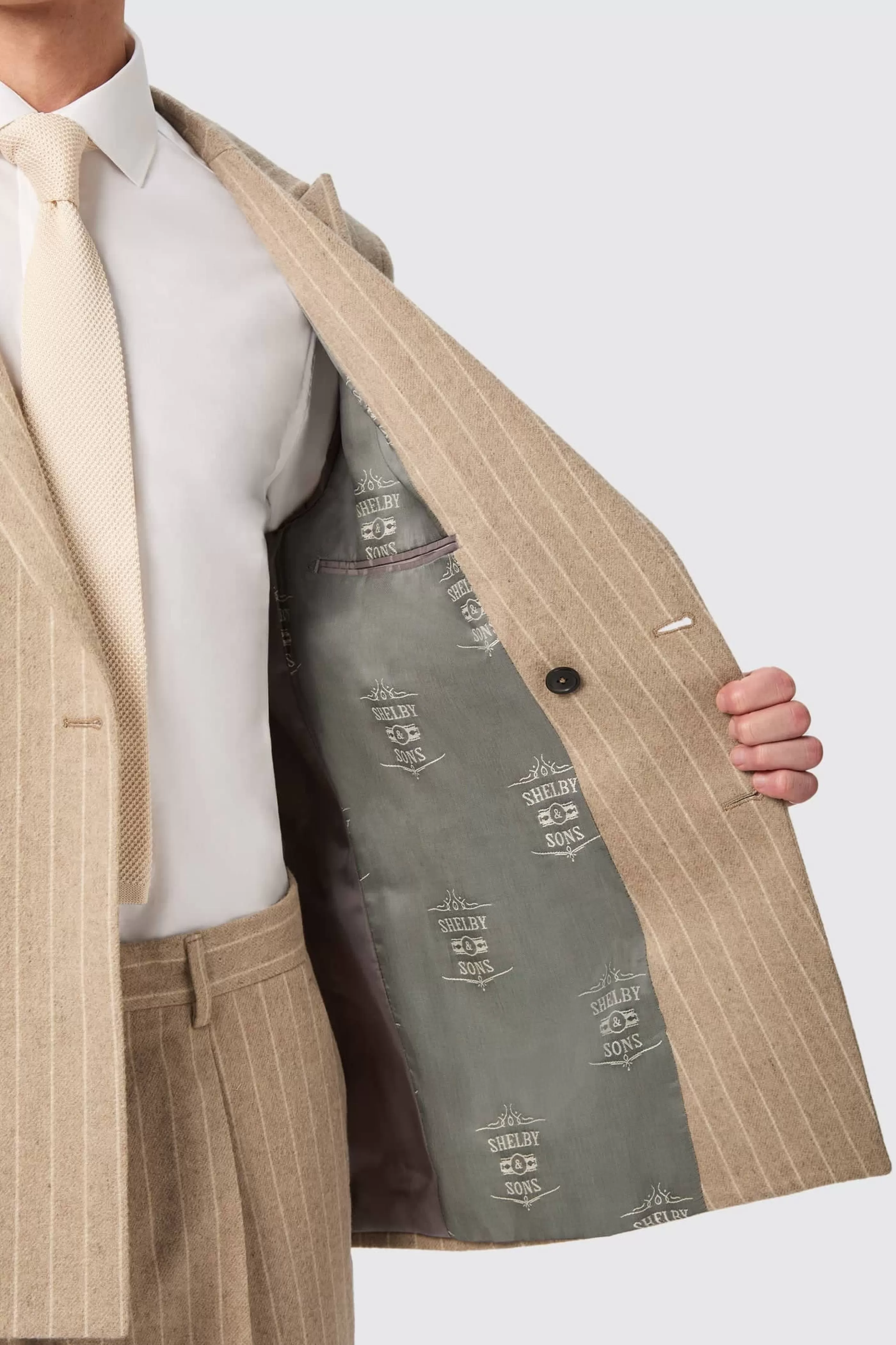 Cornwall Slim Fit Beige Pinstripe Double Breasted Suit | Twisted Tailor Cheap