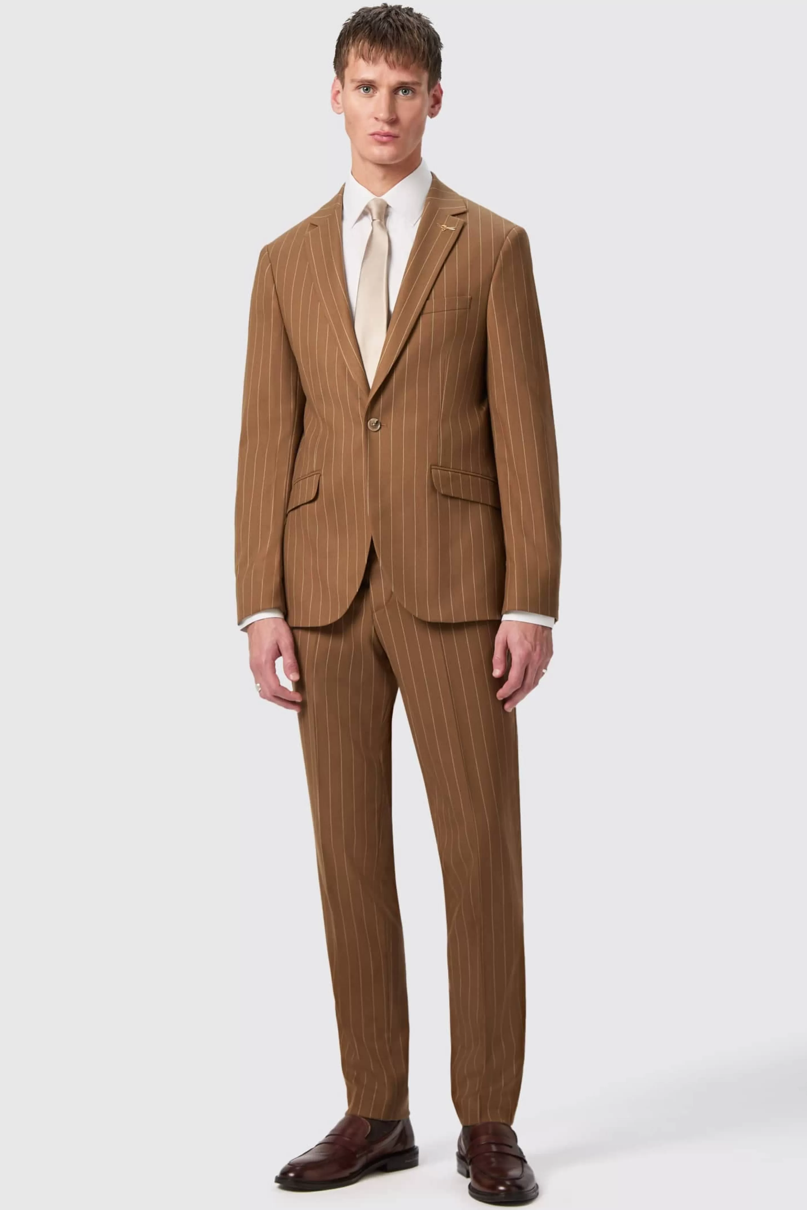 Cuttel Slim Fit Brown Pinstripe Suit | Twisted Tailor Cheap