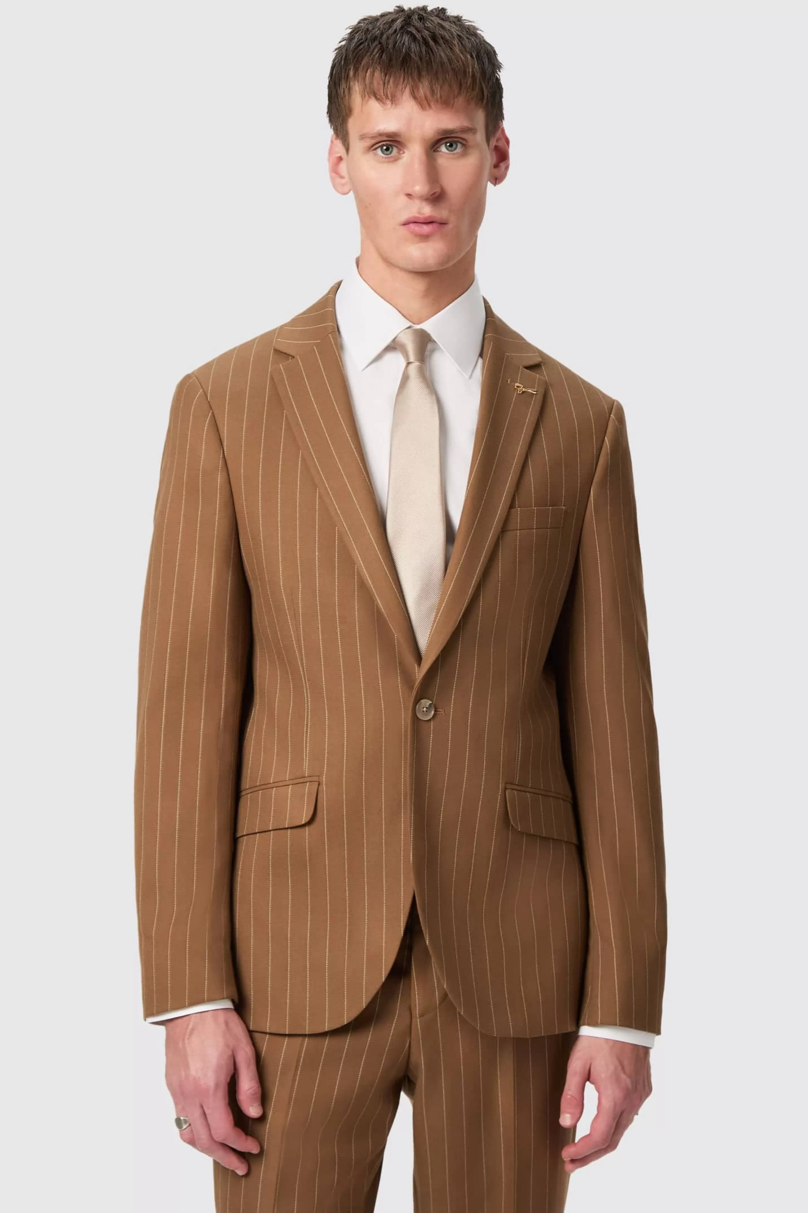 Cuttel Slim Fit Brown Pinstripe Suit | Twisted Tailor Cheap