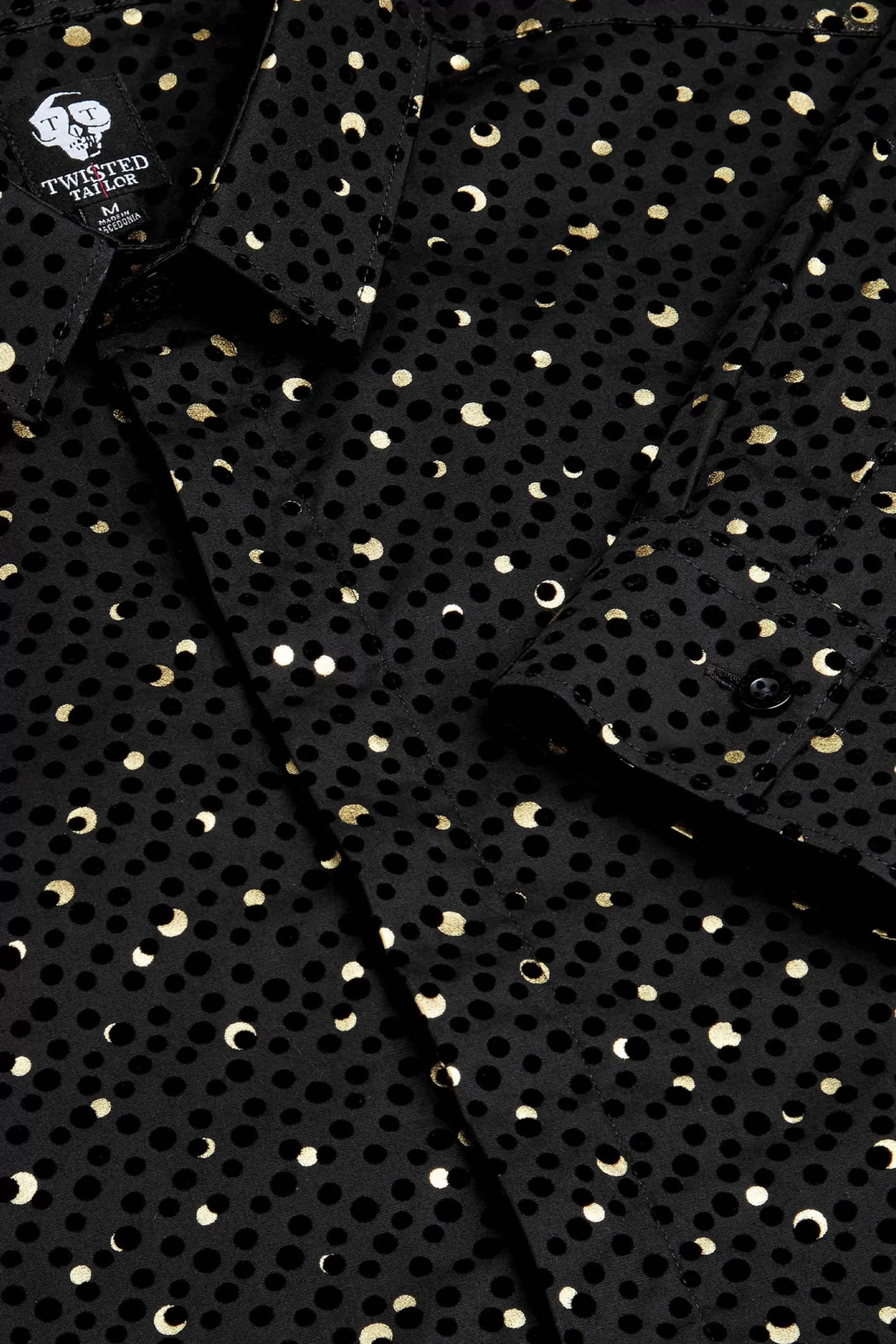 Farrow Black Skinny Fit Shirt With Black And Gold Spot Print | Twisted Tailor Store