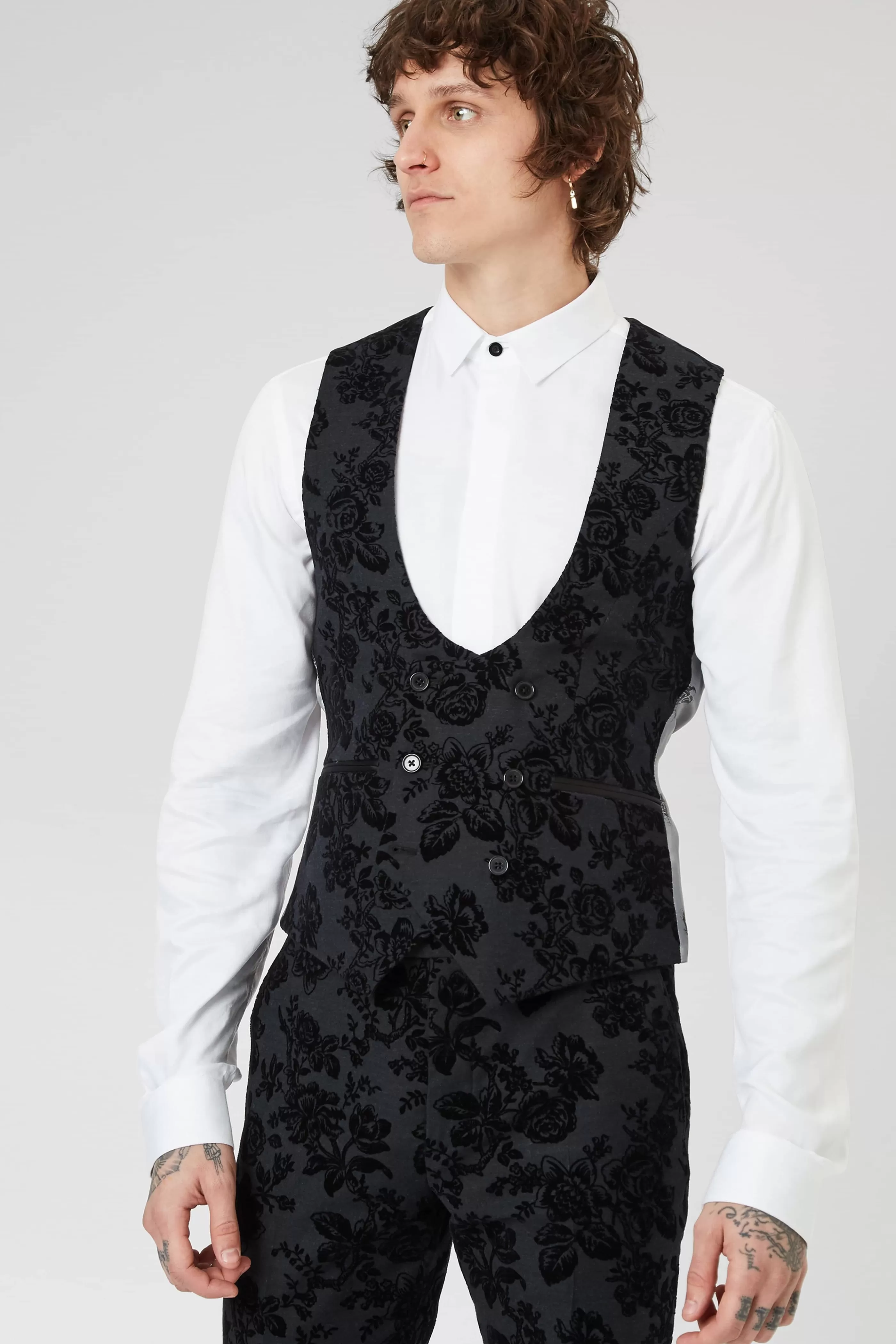 Fleet Skinny Fit Black Floral Tuxedo Waistcoat | Twisted Tailor Fashion