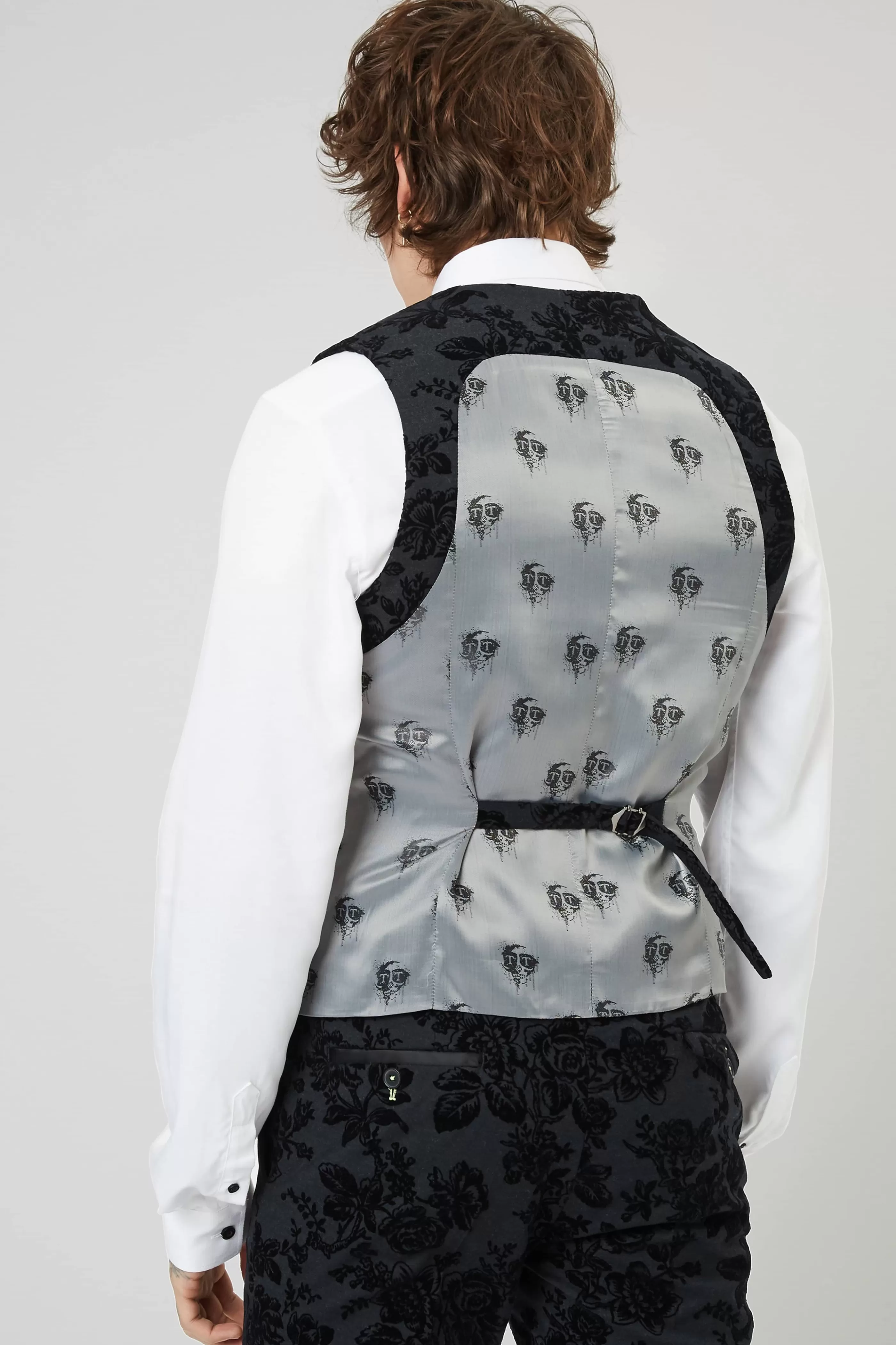 Fleet Skinny Fit Black Floral Tuxedo Waistcoat | Twisted Tailor Fashion