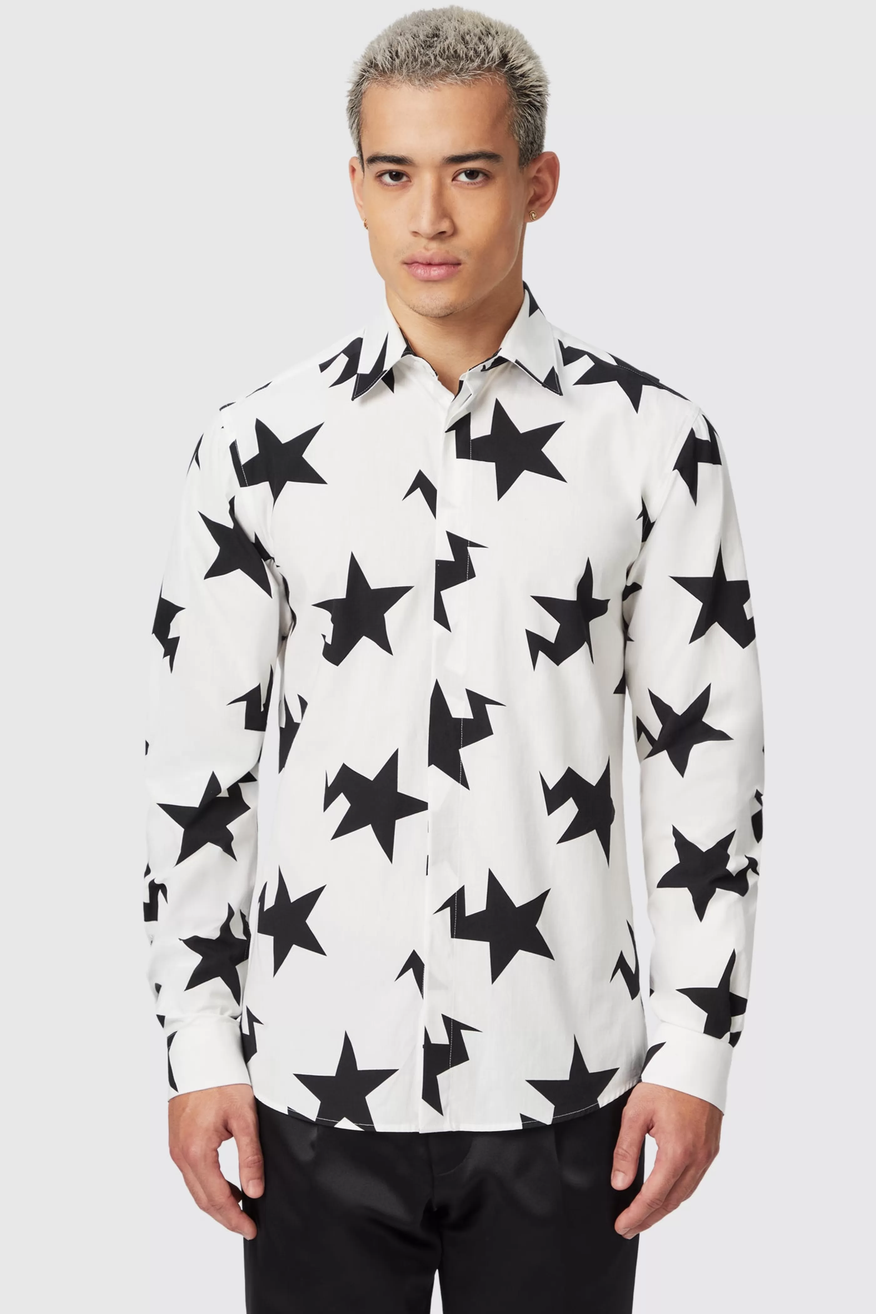 Grosjean Slim Fit White Cotton Star Print Shirt | Twisted Tailor Outlet