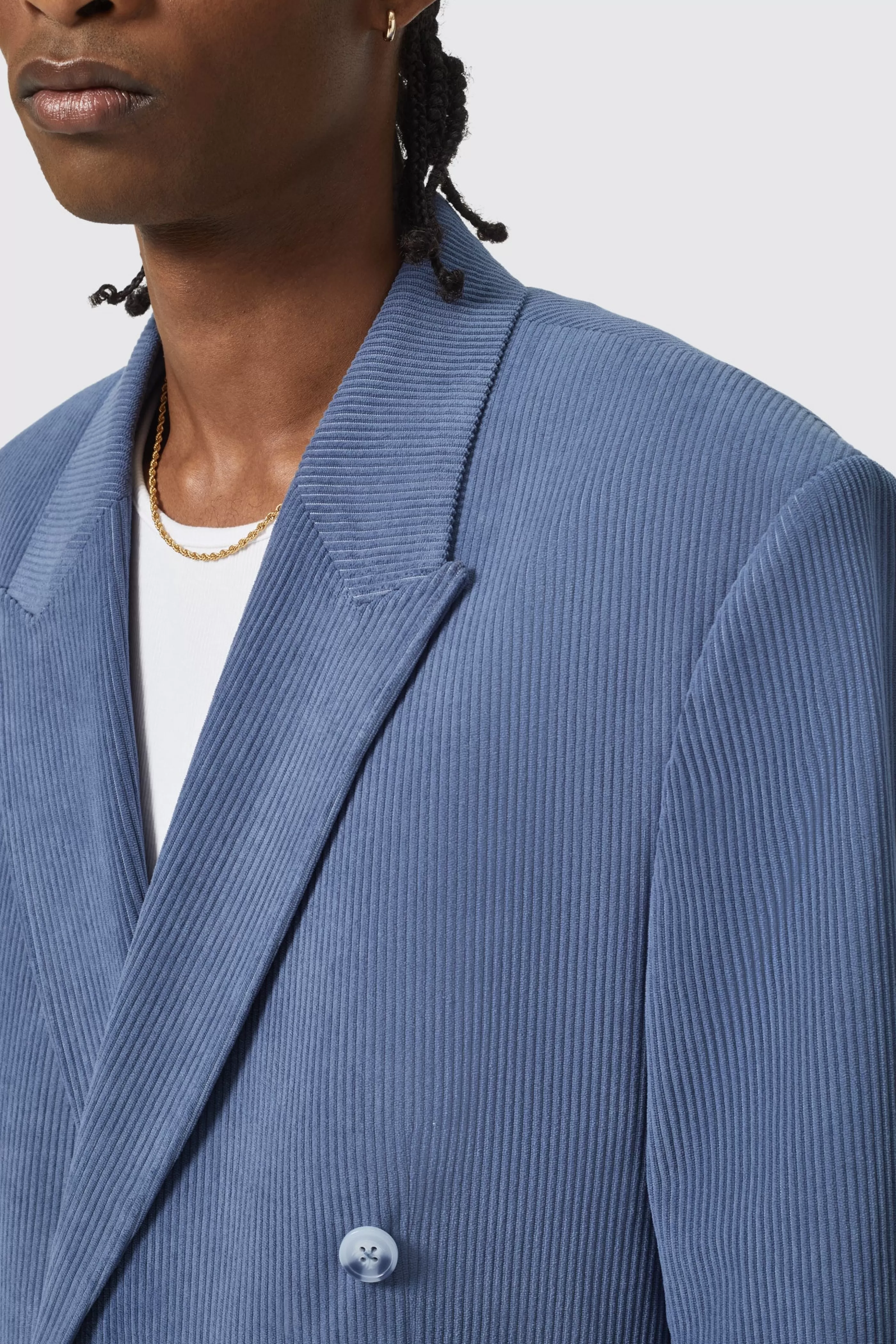 Pirlo Oversized Double Breasted Blue Corduroy Jacket | Twisted Tailor New