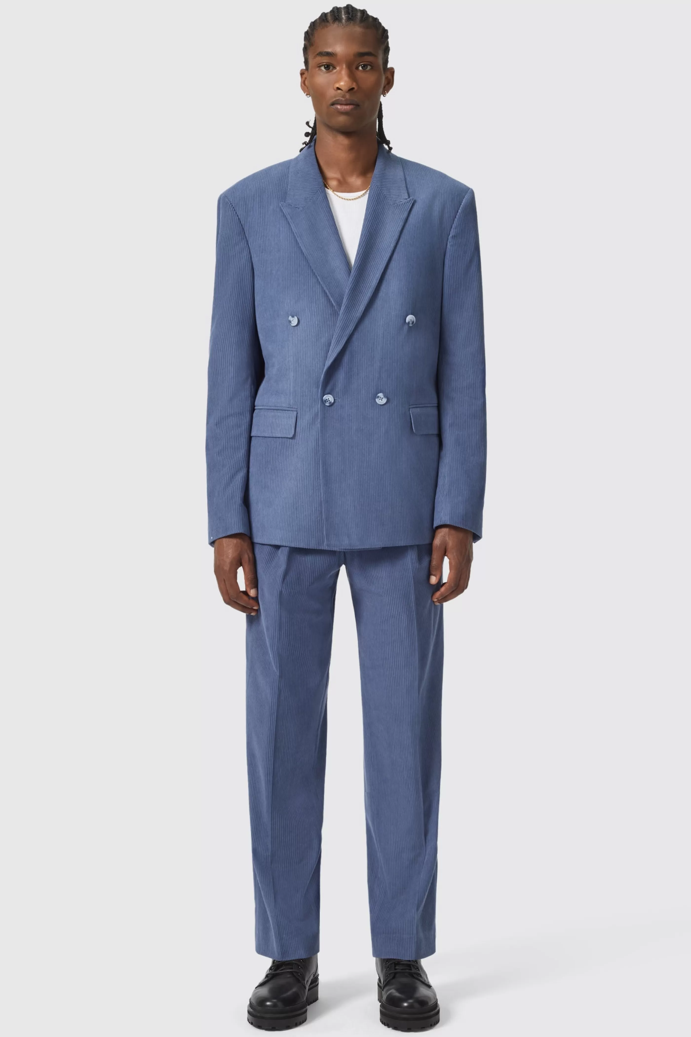 Pirlo Oversized Double Breasted Blue Corduroy Suit | Twisted Tailor Fashion