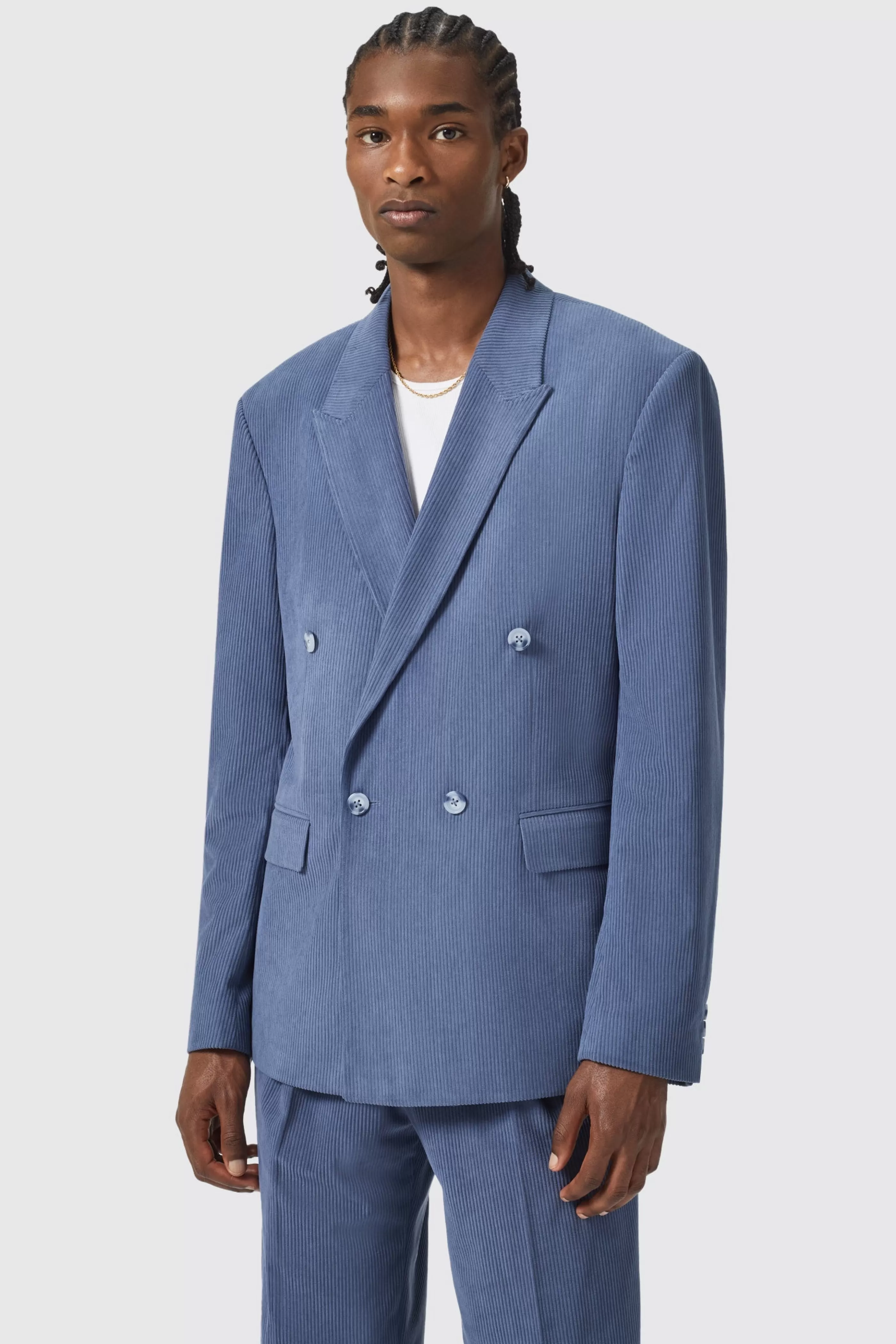 Pirlo Oversized Double Breasted Blue Corduroy Suit | Twisted Tailor Fashion