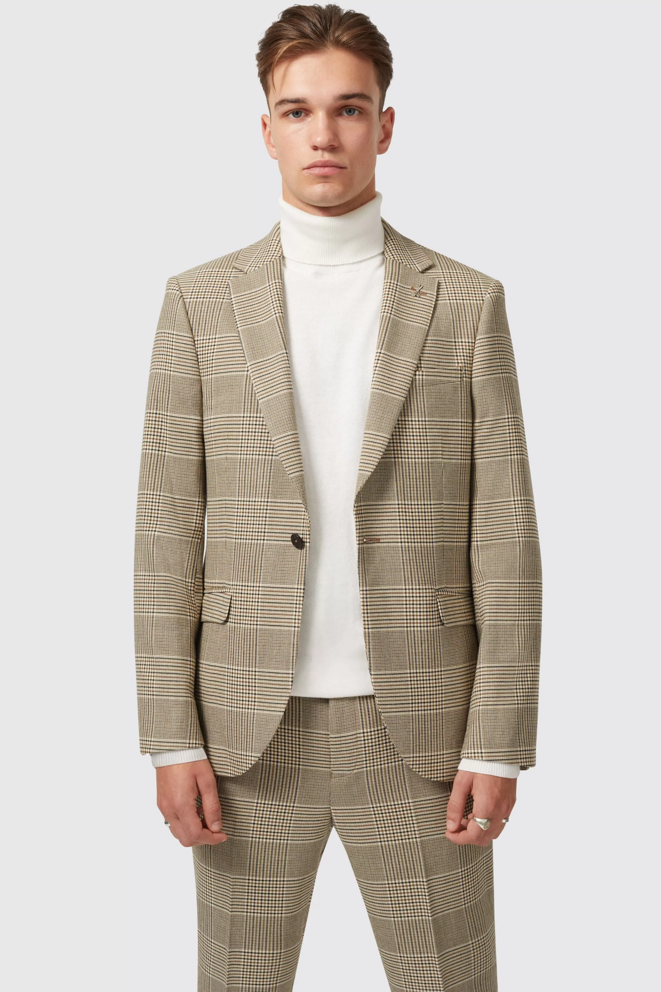 Strauss Slim Fit Neutral Check Jacket | Twisted Tailor Shop