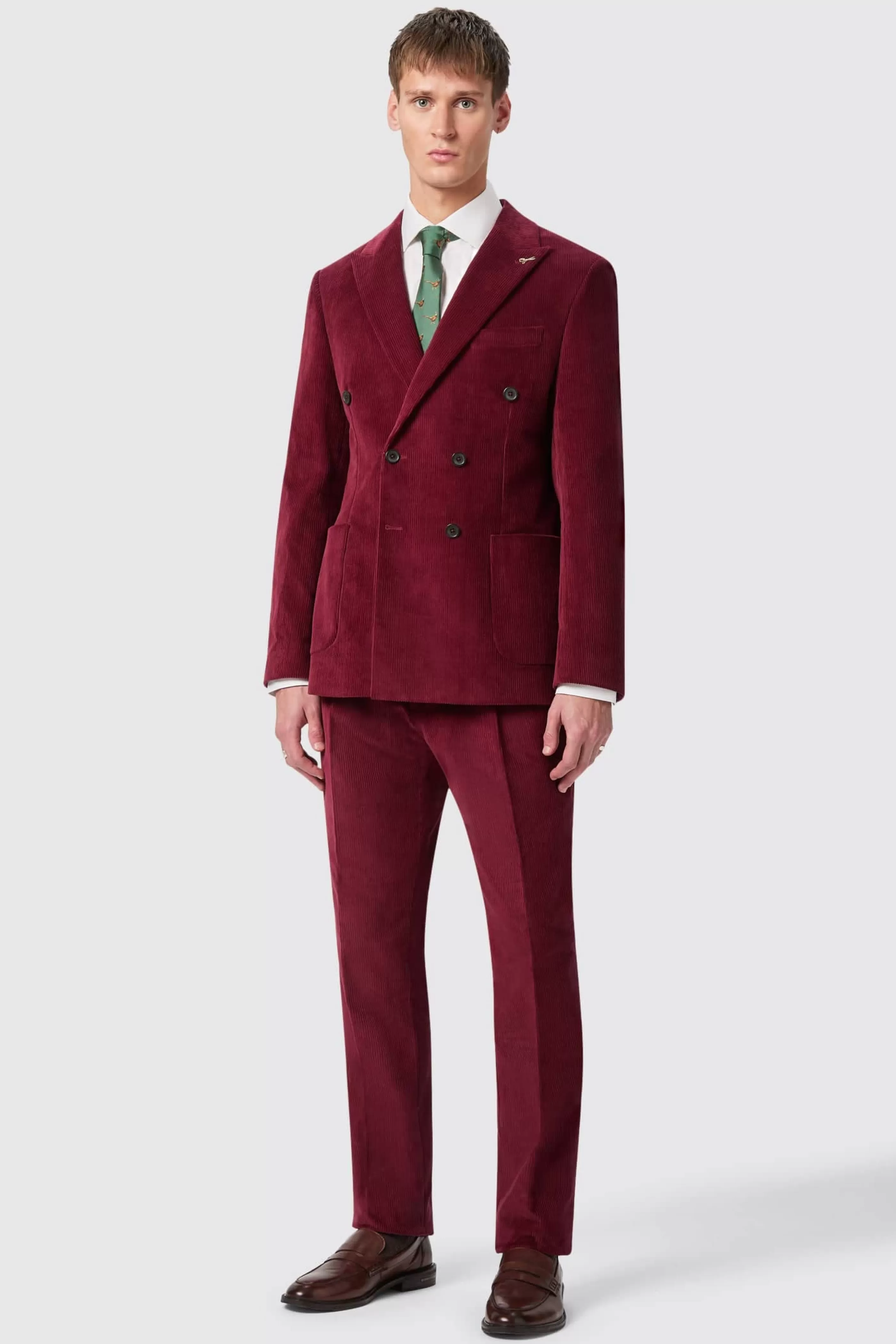 Waugh Slim Fit Burgundy Corduroy Double Breasted Suit | Twisted Tailor Outlet