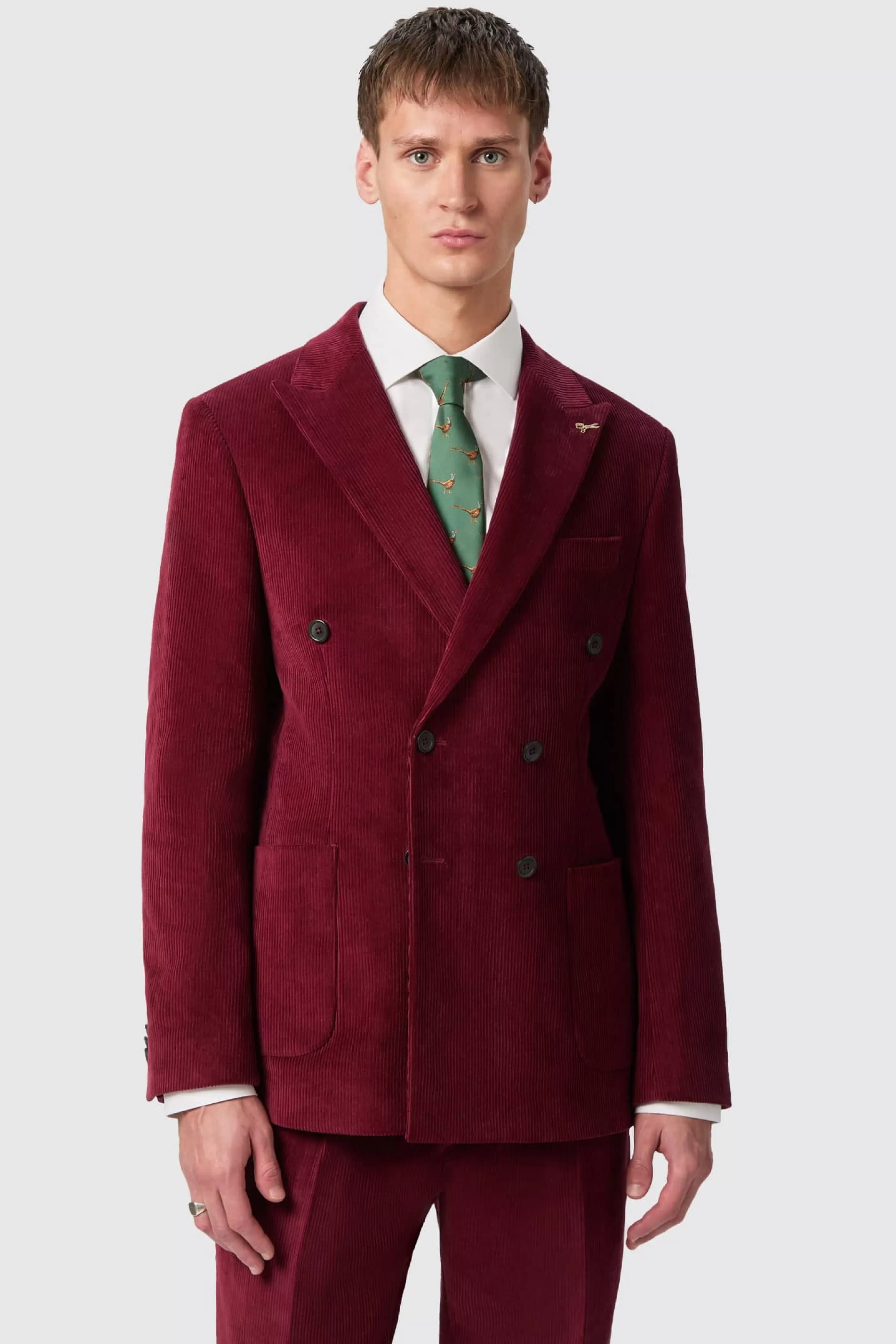 Waugh Slim Fit Burgundy Corduroy Double Breasted Suit | Twisted Tailor Outlet