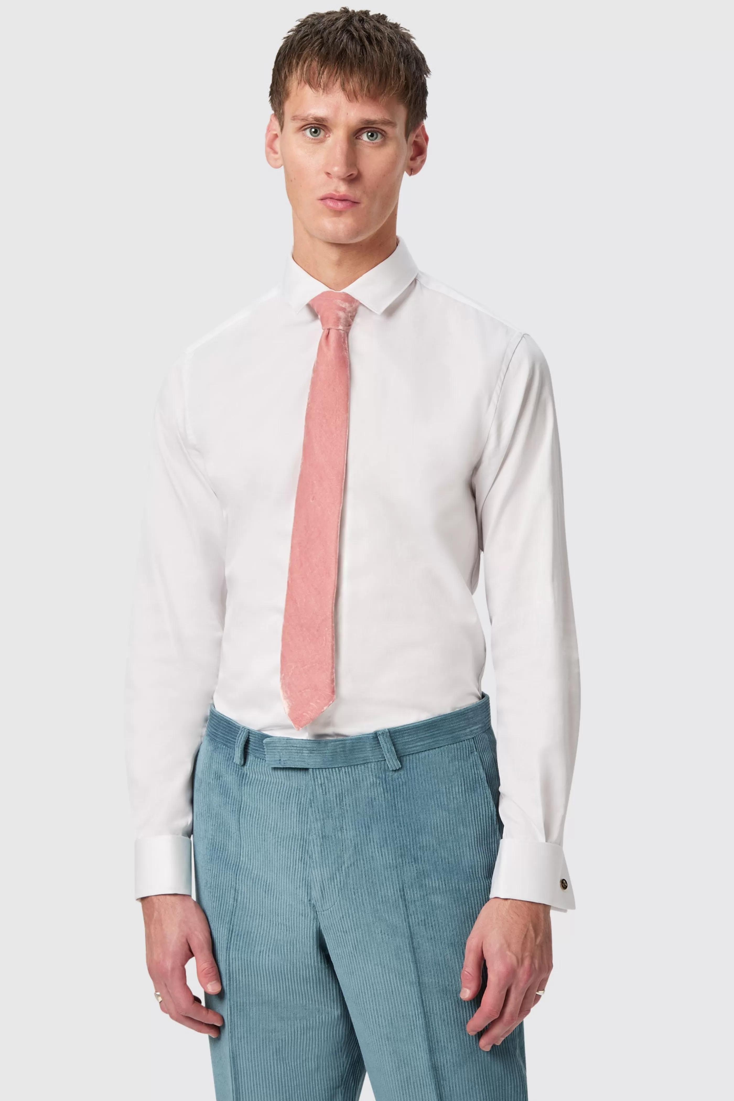Westwood Skinny Fit White Double Cuff Cotton Shirt With Cufflinks | Twisted Tailor Online